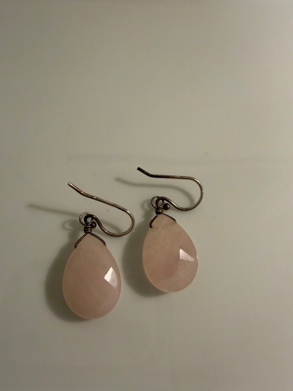 Rose Quartz Teardrop Dangle Earrings - Pink